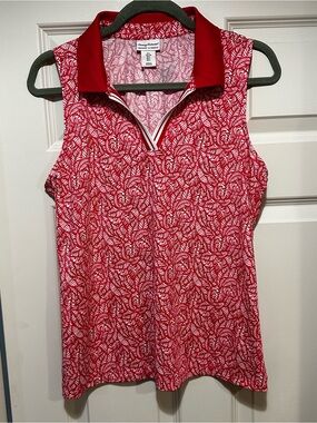 Tommy Bahama Women's Large Red Floral Sleeveless Polo Wicking Racquet Paddle